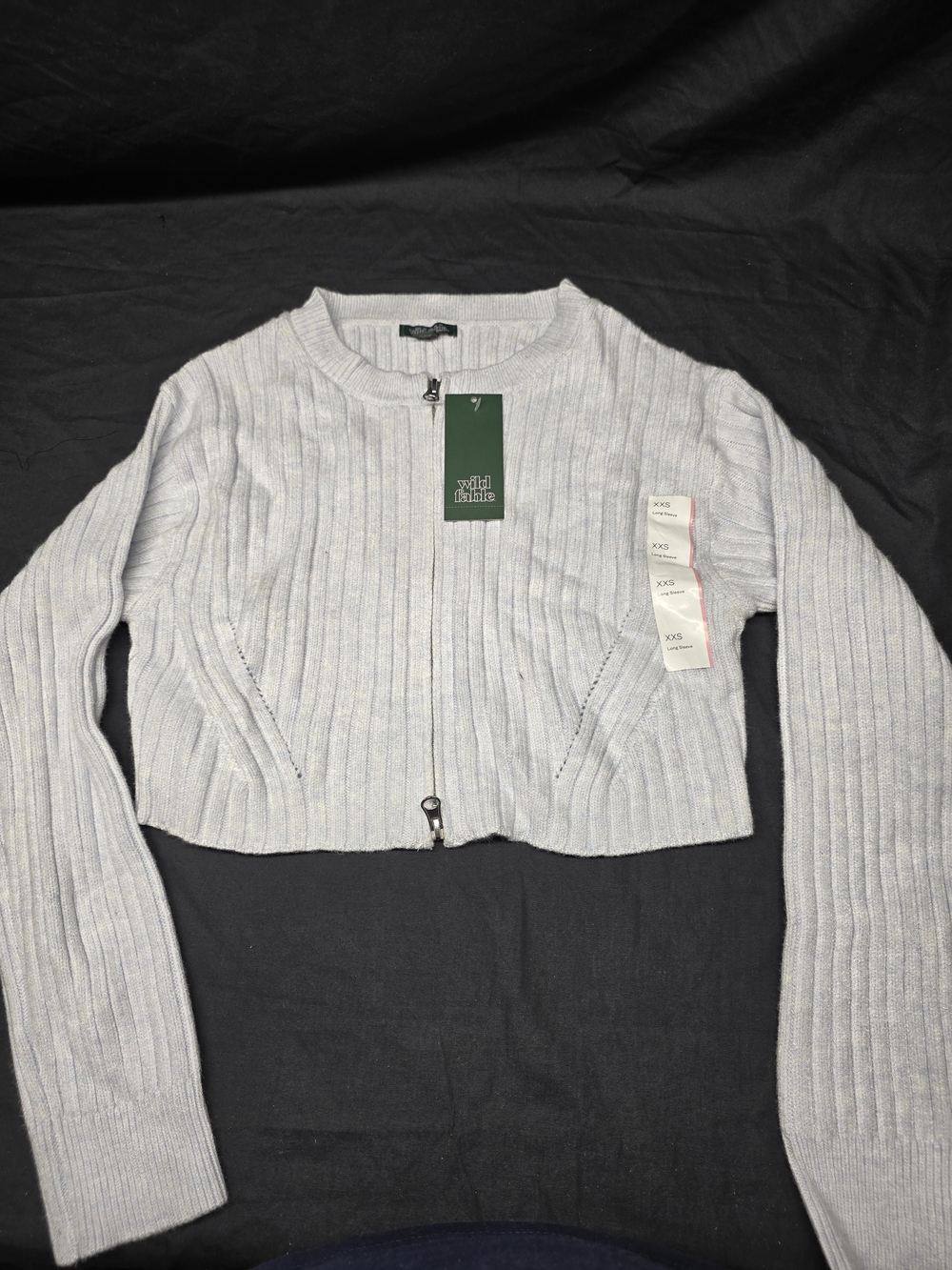 Wild Fable Women's XXS Light Blue Ribbed Zip Front Cropped Sweater Cardigan